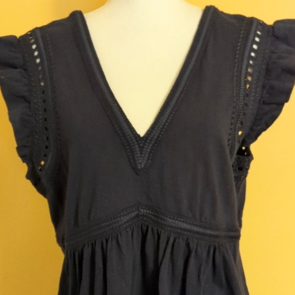 Boden Empire Detail Navy Ruffle Sleeve Jersey Dress Size 12 - Picture 4 of 10